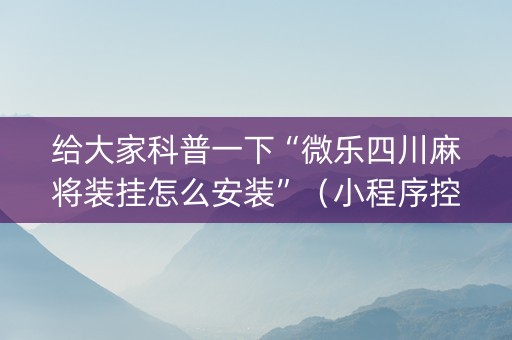 给大家科普一下“微乐四川麻将装挂怎么安装”（小程序控牌器)