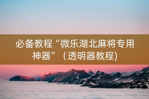 必备教程“微乐湖北麻将专用神器”（透明器教程)