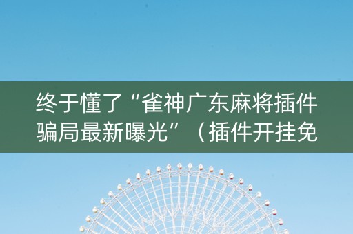 终于懂了“雀神广东麻将插件骗局最新曝光”（插件开挂免费AI)