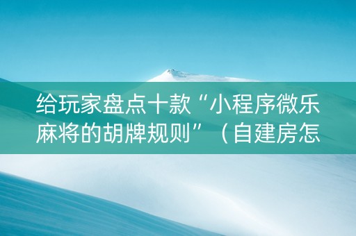 给玩家盘点十款“小程序微乐麻将的胡牌规则”（自建房怎么拿好牌)
