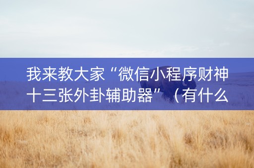我来教大家“微信小程序财神十三张外卦辅助器”（有什么诀窍)