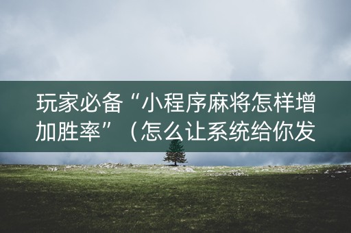 玩家必备“小程序麻将怎样增加胜率”（怎么让系统给你发好牌)