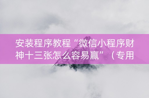 安装程序教程“微信小程序财神十三张怎么容易赢”（专用神器下载)