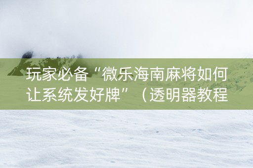 玩家必备“微乐海南麻将如何让系统发好牌”（透明器教程)