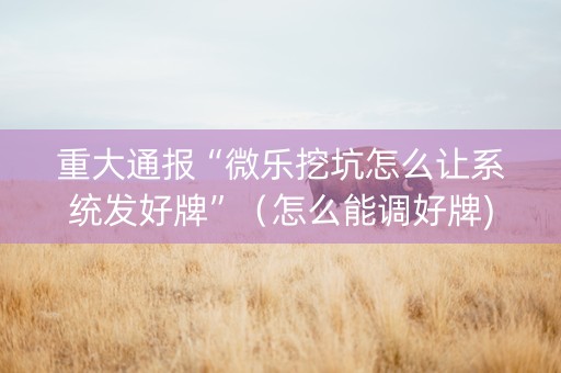 重大通报“微乐挖坑怎么让系统发好牌”（怎么能调好牌)