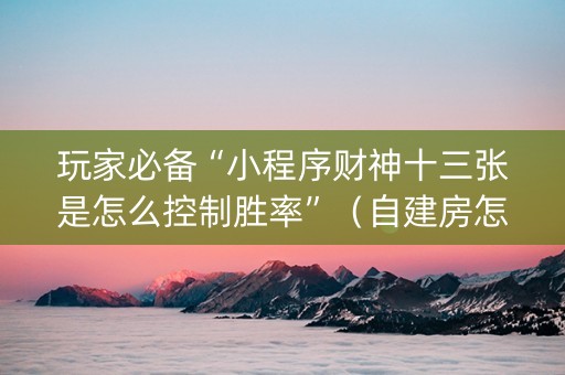 玩家必备“小程序财神十三张是怎么控制胜率”（自建房怎么拿好牌)