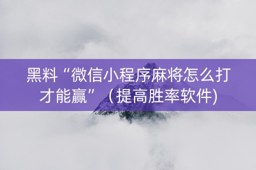 黑料“微信小程序麻将怎么打才能赢”（提高胜率软件)