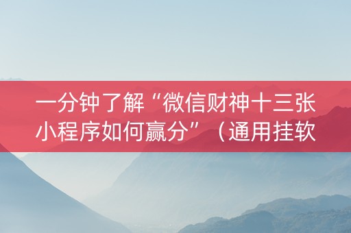 一分钟了解“微信财神十三张小程序如何赢分”（通用挂软件多少钱)