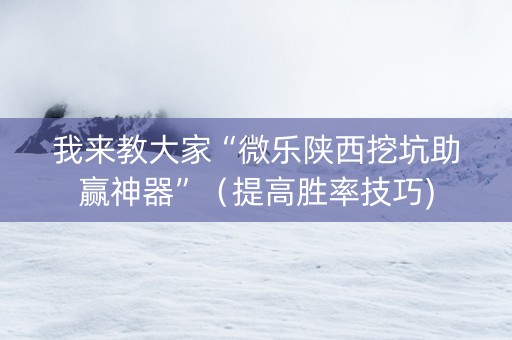 我来教大家“微乐陕西挖坑助赢神器”（提高胜率技巧)