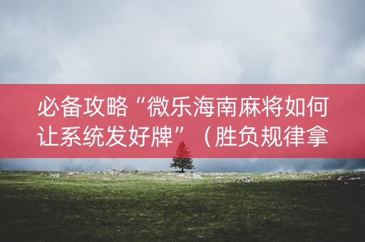 必备攻略“微乐海南麻将如何让系统发好牌”（胜负规律拿好牌)