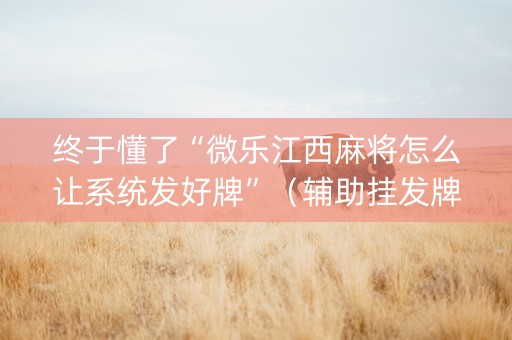 终于懂了“微乐江西麻将怎么让系统发好牌”（辅助挂发牌规律)