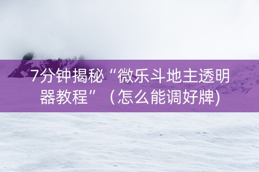 7分钟揭秘“微乐斗地主透明器教程”（怎么能调好牌)