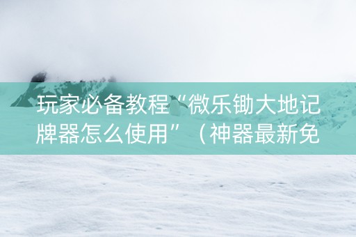 玩家必备教程“微乐锄大地记牌器怎么使用”（神器最新免费)