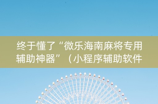 终于懂了“微乐海南麻将专用辅助神器”（小程序辅助软件)