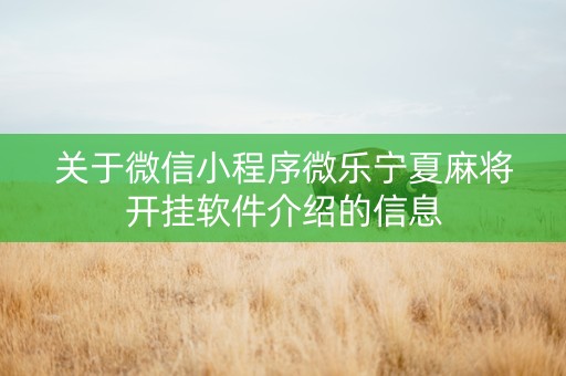 关于微信小程序微乐宁夏麻将开挂软件介绍的信息