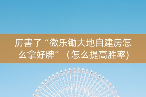 厉害了“微乐锄大地自建房怎么拿好牌”（怎么提高胜率)