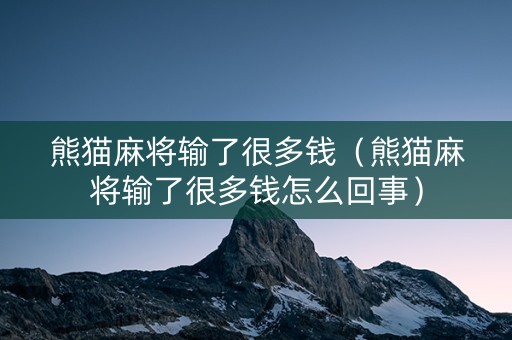 熊猫麻将输了很多钱（熊猫麻将输了很多钱怎么回事）
