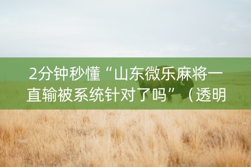 2分钟秒懂“山东微乐麻将一直输被系统针对了吗”（透明器教程)