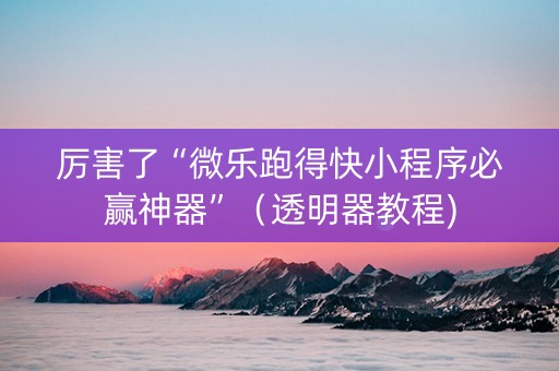 厉害了“微乐跑得快小程序必赢神器”（透明器教程)