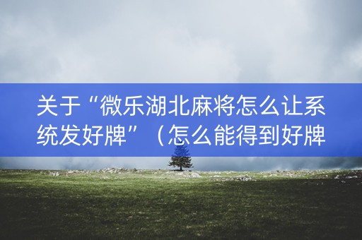 关于“微乐湖北麻将怎么让系统发好牌”（怎么能得到好牌)