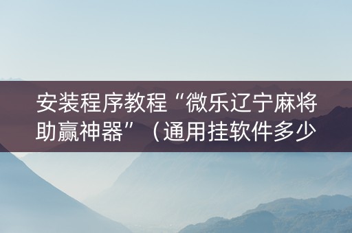 安装程序教程“微乐辽宁麻将助赢神器”（通用挂软件多少钱)