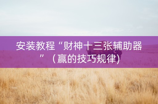 安装教程“财神十三张辅助器”（赢的技巧规律)
