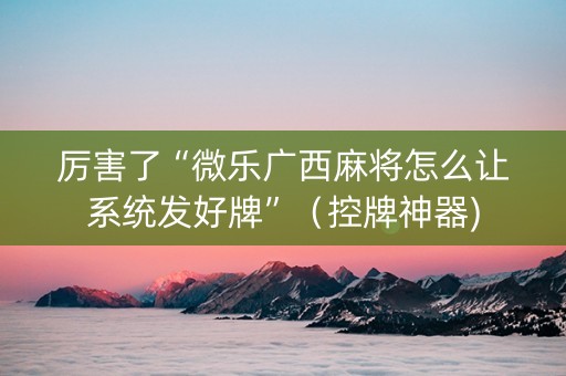 厉害了“微乐广西麻将怎么让系统发好牌”（控牌神器)