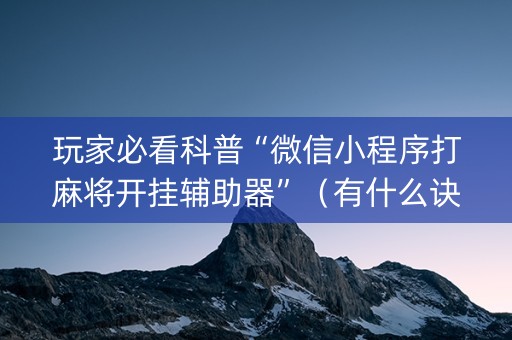 玩家必看科普“微信小程序打麻将开挂辅助器”（有什么诀窍)