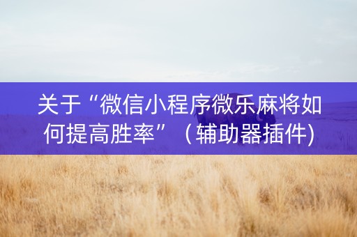 关于“微信小程序微乐麻将如何提高胜率”（辅助器插件)