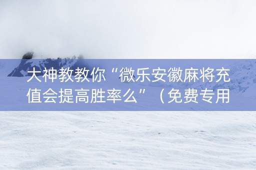 大神教教你“微乐安徽麻将充值会提高胜率么”（免费专用神器)