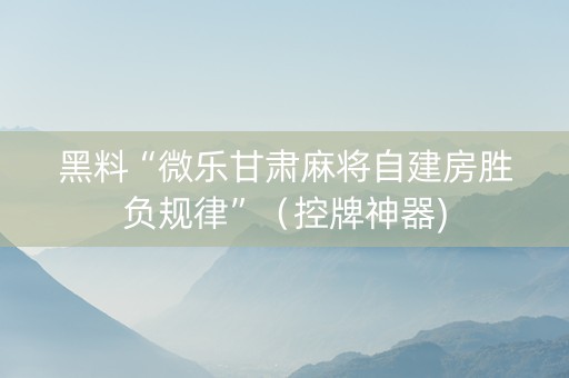 黑料“微乐甘肃麻将自建房胜负规律”（控牌神器)