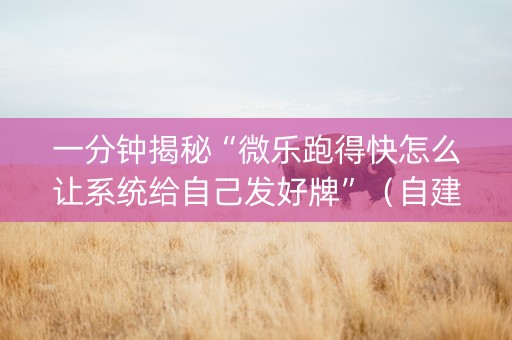 一分钟揭秘“微乐跑得快怎么让系统给自己发好牌”（自建房胜负规律)
