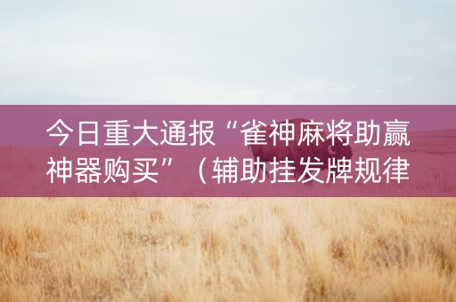 今日重大通报“雀神麻将助赢神器购买”（辅助挂发牌规律)