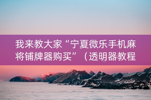 我来教大家“宁夏微乐手机麻将铺牌器购买”（透明器教程)