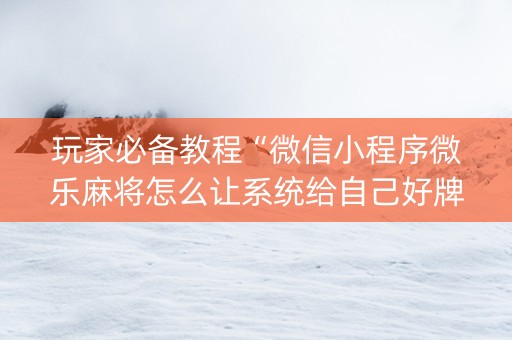 玩家必备教程“微信小程序微乐麻将怎么让系统给自己好牌”（怎么让系统给你发好牌)