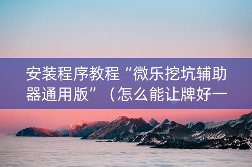 安装程序教程“微乐挖坑辅助器通用版”（怎么能让牌好一点)