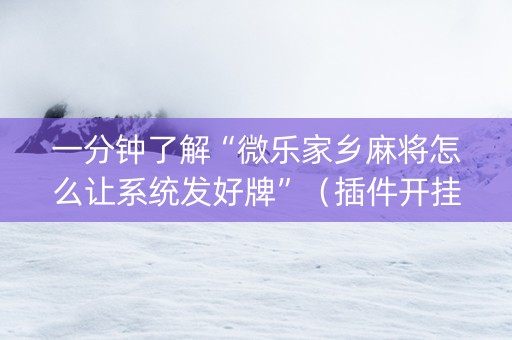一分钟了解“微乐家乡麻将怎么让系统发好牌”（插件开挂免费AI)