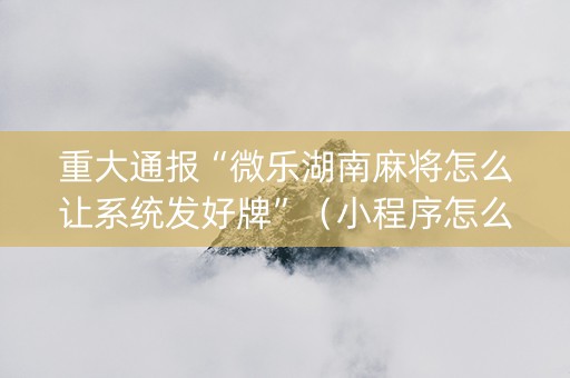 重大通报“微乐湖南麻将怎么让系统发好牌”（小程序怎么才会赢)