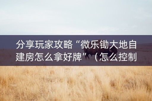 分享玩家攻略“微乐锄大地自建房怎么拿好牌”（怎么控制输赢)