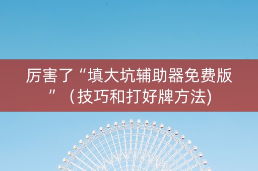 厉害了“填大坑辅助器免费版”（技巧和打好牌方法)