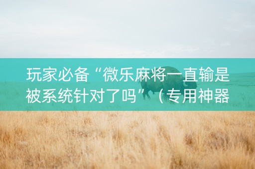 玩家必备“微乐麻将一直输是被系统针对了吗”（专用神器)