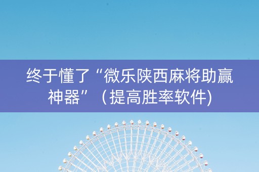 终于懂了“微乐陕西麻将助赢神器”（提高胜率软件)