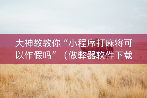 大神教教你“小程序打麻将可以作假吗”（做弊器软件下载)