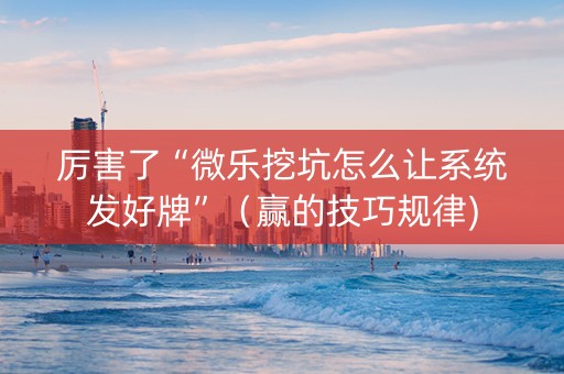厉害了“微乐挖坑怎么让系统发好牌”（赢的技巧规律)