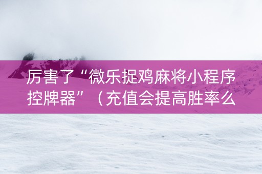 厉害了“微乐捉鸡麻将小程序控牌器”（充值会提高胜率么)