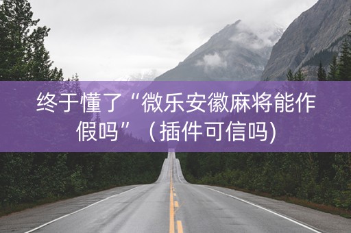 终于懂了“微乐安徽麻将能作假吗”（插件可信吗)