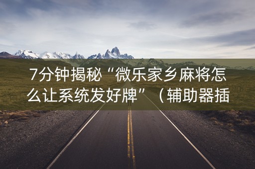 7分钟揭秘“微乐家乡麻将怎么让系统发好牌”（辅助器插件)