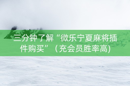 三分钟了解“微乐宁夏麻将插件购买”（充会员胜率高)