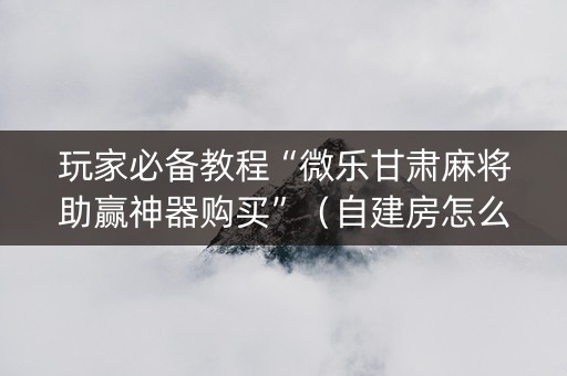 玩家必备教程“微乐甘肃麻将助赢神器购买”（自建房怎么拿好牌)