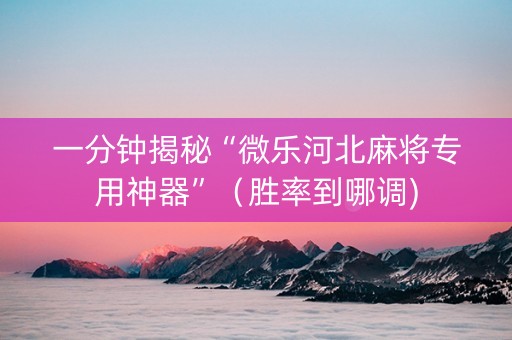 一分钟揭秘“微乐河北麻将专用神器”（胜率到哪调)